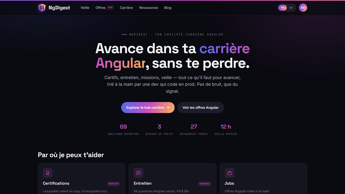Page d'accueil de NgDigest (capture d'écran)