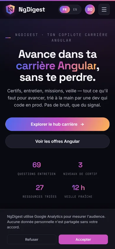 Capture de NgDigest sur mobile
